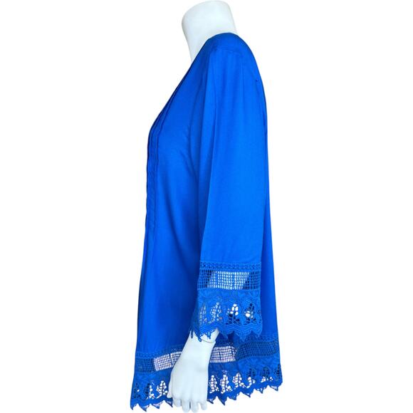 Blair Royal Blue Women's Blouse Large Lace Pleated Button-Front NWOT Boho - Picture 3 of 14